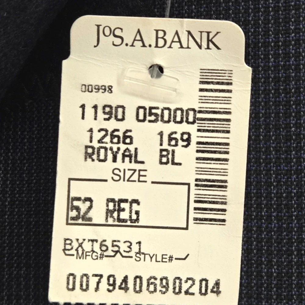 Jos. A. Bank Traveler Blazer Royal Blue Micro‎ Check Plaid Wool Sport Coat 52R
